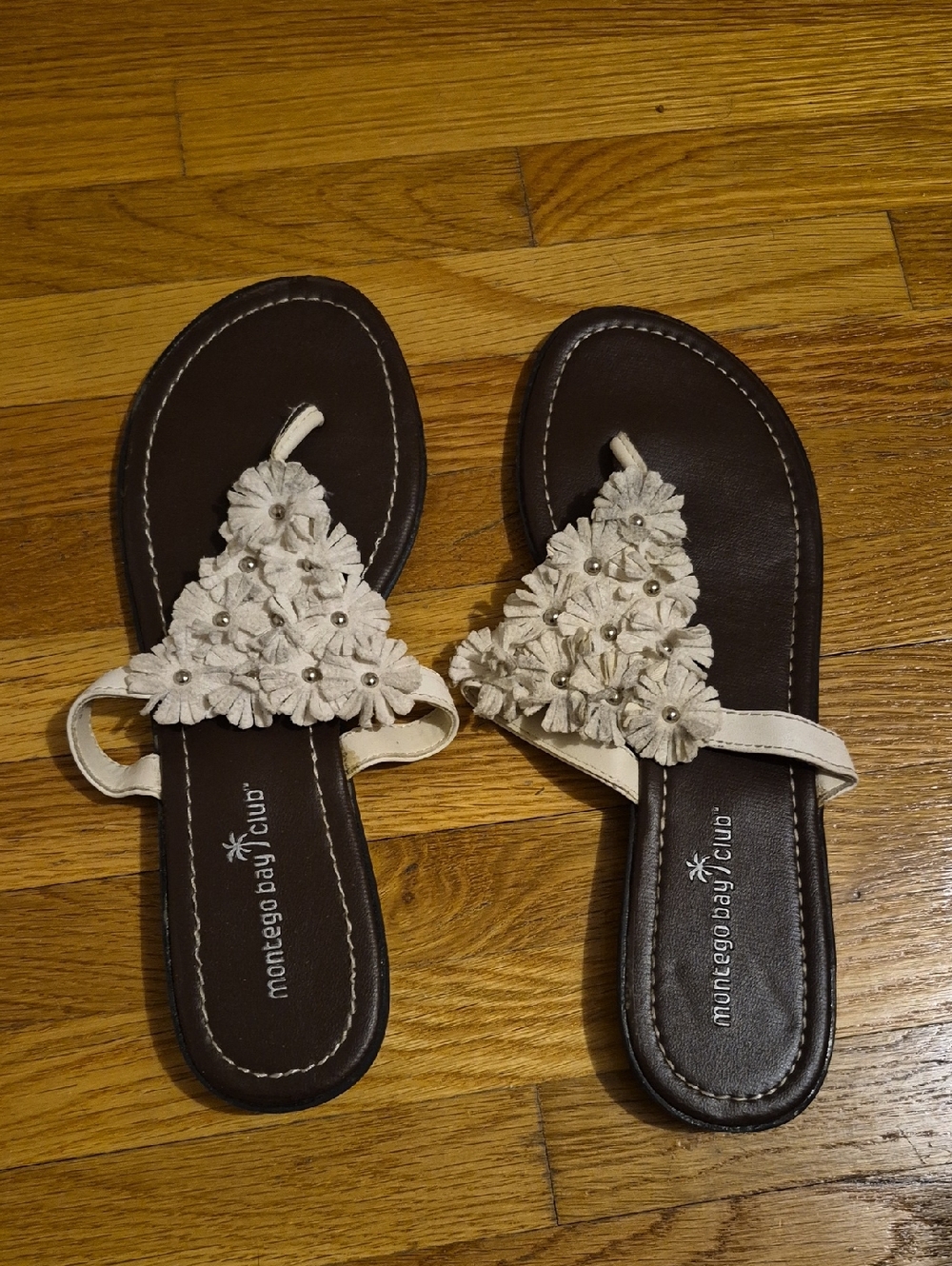 Montego Bay Club Brown Sandals with Cream Floral Trim